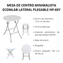 MESA DE CENTRO MINIMALISTA ECOMLAB LATERAL PLEGABLE HP-60Y REDONDA