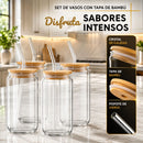 Vasos de Vidrio Transparentes con Popote de Vidrio Ecomlab Tapa de Bambú Juego de 4 Piezas