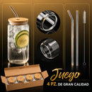 Vasos de Vidrio Transparentes con Popote de Vidrio Ecomlab Tapa de Bambú Juego de 4 Piezas