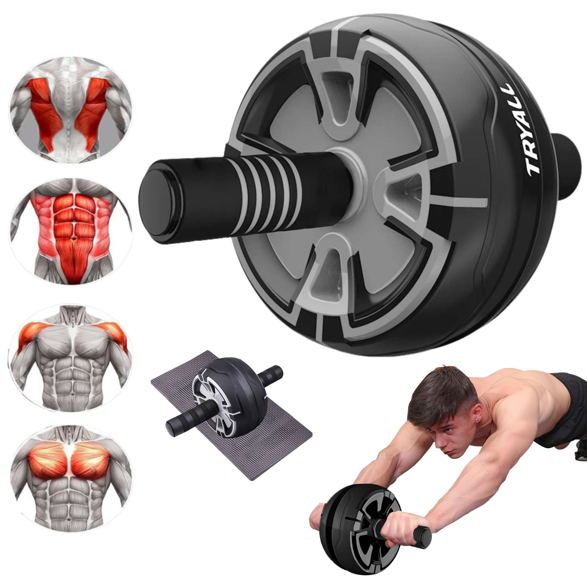 Rueda Abdominal Con Rebote Automático - Incluye Alfombrilla Y Temporizador, Ideal Para Entrenar En Casa