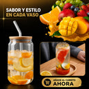 Vasos de Vidrio Transparentes con Popote de Vidrio Ecomlab Tapa de Bambú Juego de 4 Piezas