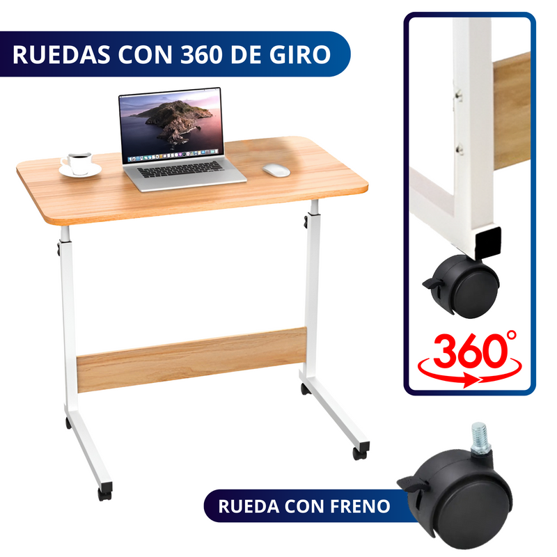 MESA LATERAL MINIMALISTA CON RUEDAS ECOMLAB ALTURA AJUSTABLE