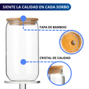 VASOS DE VIDRIO CON POPOTE ECOMLAB TAPA BAMBU JUEGO DE 4 Pcs