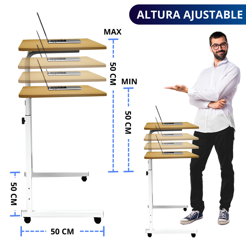 MESA LATERAL MINIMALISTA CON RUEDAS ECOMLAB ALTURA AJUSTABLE