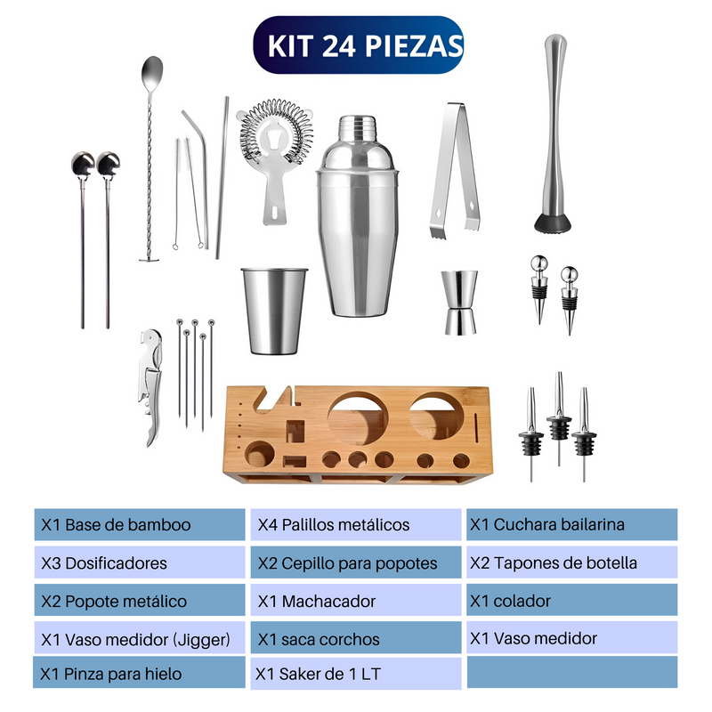 Juego De Coctelera Shaker Bartender Mixologia Set 24 Piezas
