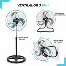 Ventilador 3 en 1 Metálico Multifuncional Pedestal, Piso o Muro 18 Pulgadas Paquete 1 Pieza Ecomlab