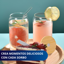 VASOS DE VIDRIO CON POPOTE ECOMLAB TAPA BAMBU JUEGO DE 4 Pcs