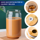 VASOS DE VIDRIO CON POPOTE ECOMLAB TAPA BAMBU JUEGO DE 4 Pcs