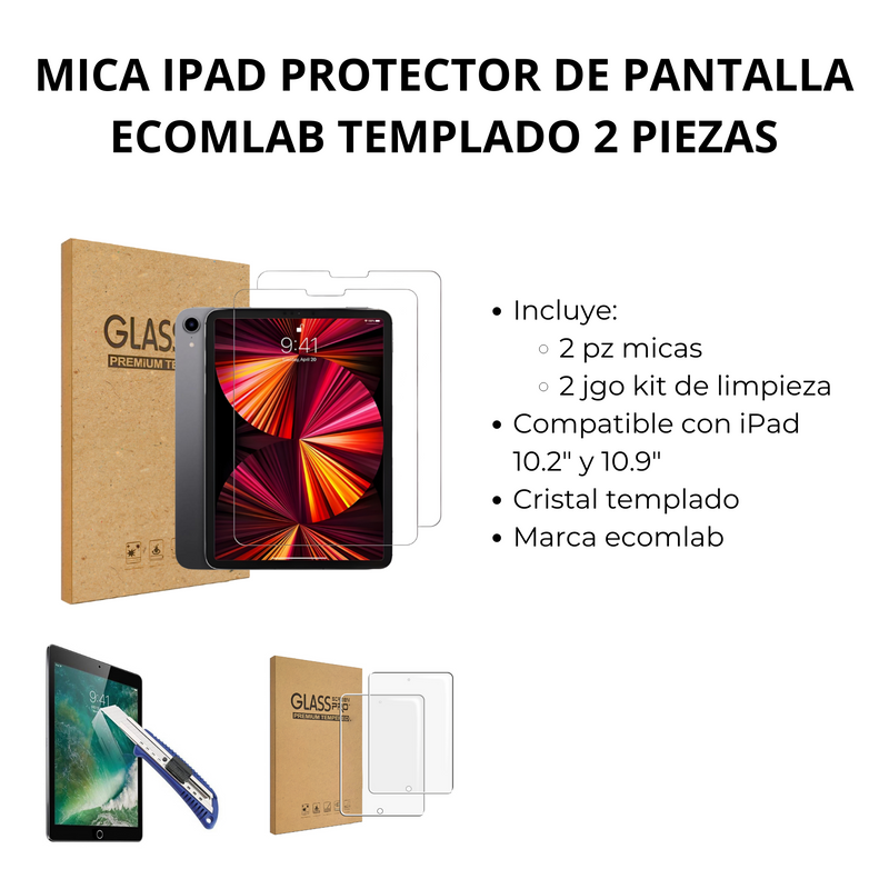 MICA IPAD PROTECTOR DE PANTALLA ECOMLAB TEMPLADO 2 PIEZAS