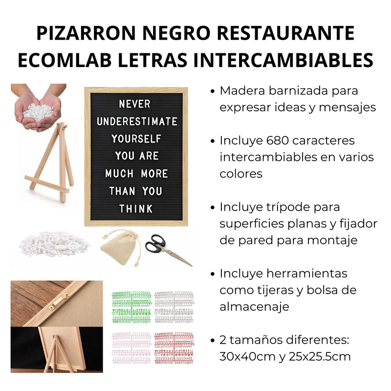 PIZARRON NEGRO RESTAURANTE ECOMLAB LETRAS INTERCAMBIABLES