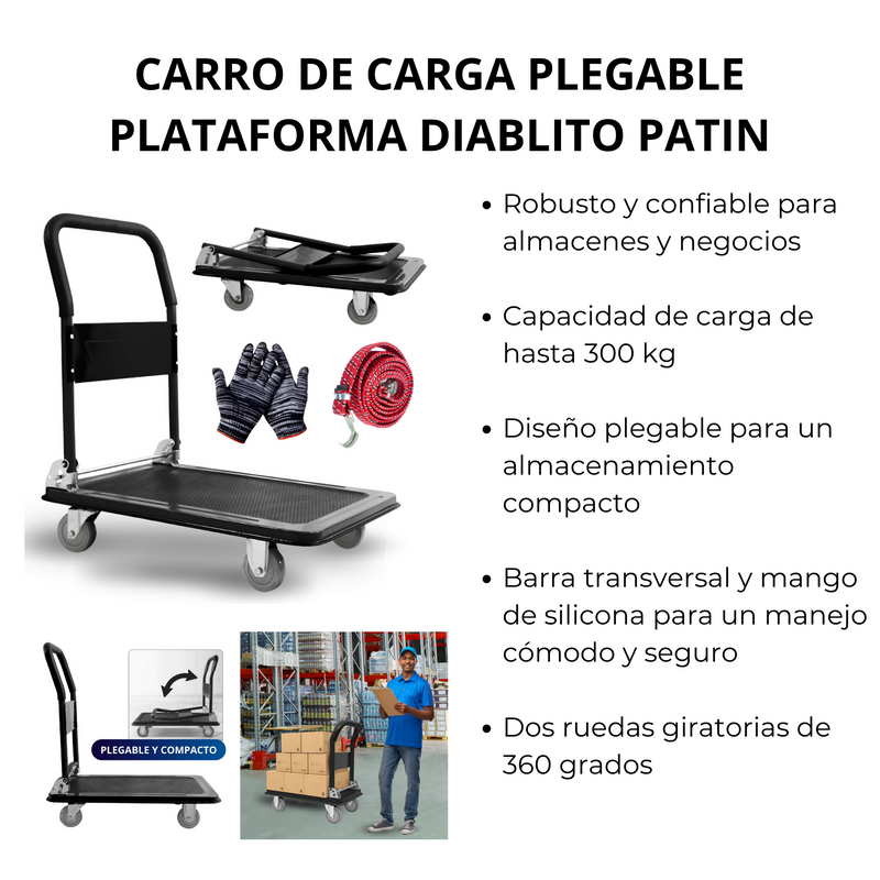 CARRO DE CARGA PLEGABLE ECOMLAB PLATAFORMA DIABLITO PATIN