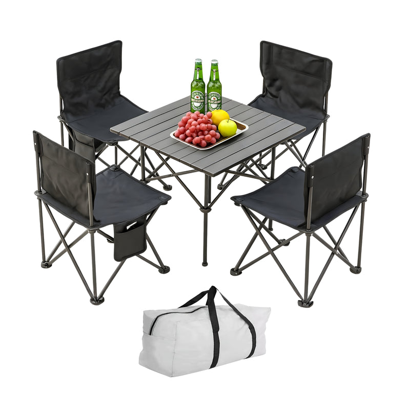 MESA PLEGABLE CAMPING CON 4 SILLAS ECOMLAB JARDIN PORTÁTIL