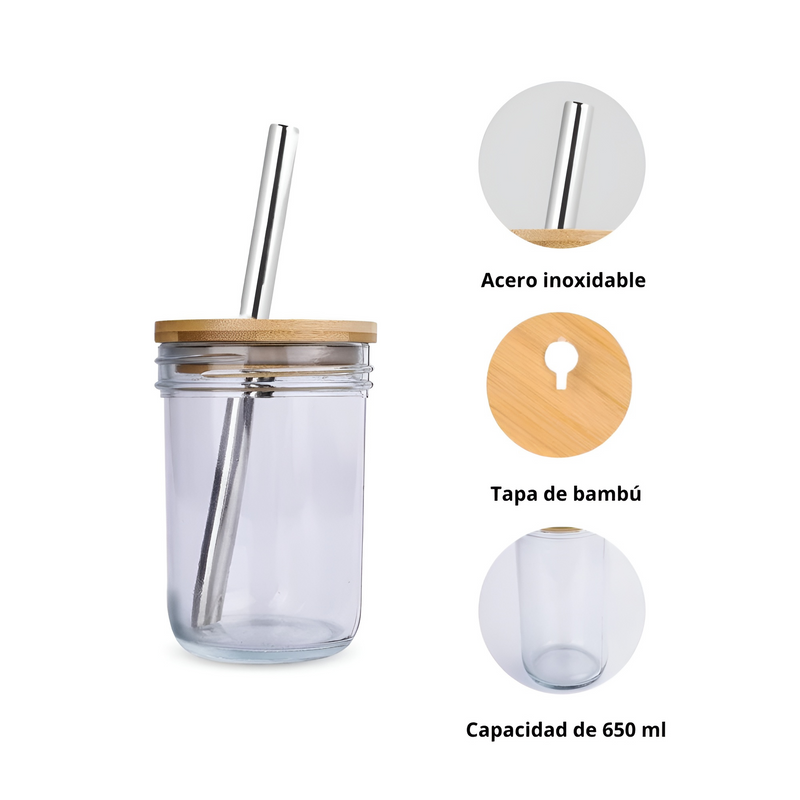 VASOS DE VIDRIO CON TAPA ECOMLAB JUEGO DE 4 PIEZAS 500ML/650ML