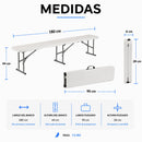 Banca Plegable de Plástico de 180 cm Tipo Portafolio, Ecomlab Resistente y Fácil de Transportar HP-180CD