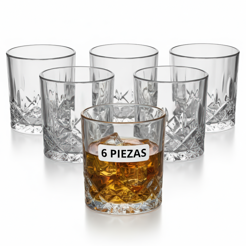 VASOS DE VIDRIO WHISKEY ECOMLAB OLD FASHION JUEGO DE 6 Pcs