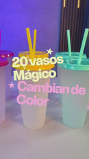 Vasos Magicos Con Tapa y Popote Cambian de Color Kit 20 Piezas