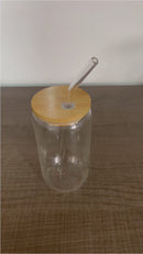 VASOS DE VIDRIO CON POPOTE ECOMLAB TAPA BAMBU JUEGO DE 4 Pcs