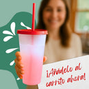 Vasos Con Tapa y Popote Cambian de Color Ecomlab Pack 10 Pcs