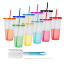 Vasos Con Tapa y Popote Cambian de Color Ecomlab Pack 10 Pcs