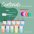 Vasos Con Tapa y Popote Cambian de Color Ecomlab Pack 10 Pcs