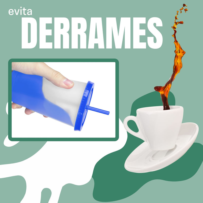 Vasos Con Tapa y Popote Cambian de Color Ecomlab Pack 10 Pcs